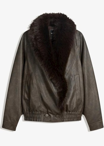 BERSHKA, SIFIR Deri Kürk Yakalı, Kadın Ceketi - Görsel 5