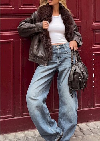 BERSHKA, SIFIR Deri Kürk Yakalı, Kadın Ceketi - Görsel 2