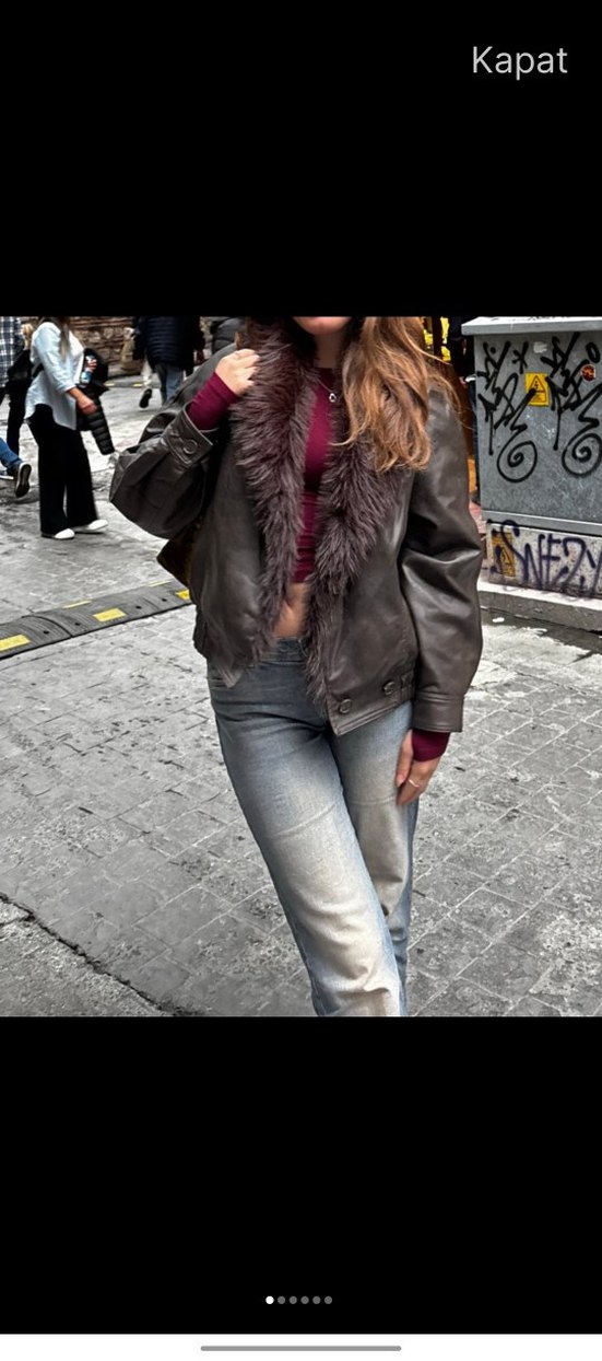 BERSHKA, SIFIR Deri Kürk Yakalı, Kadın Ceketi - Görsel 3