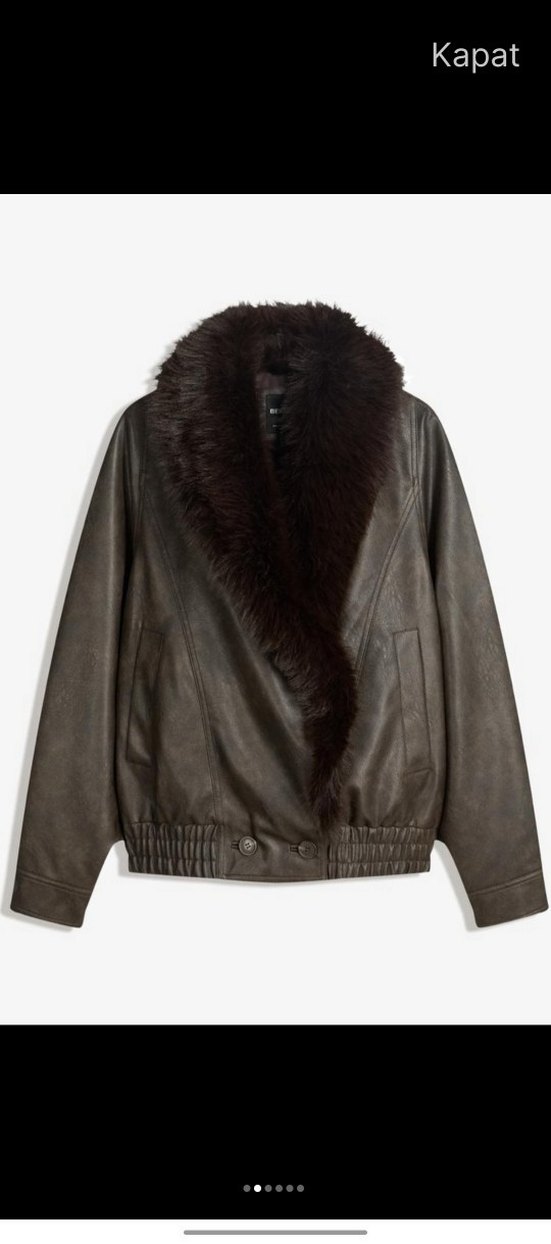 BERSHKA, SIFIR Deri Kürk Yakalı, Kadın Ceketi - Görsel 5