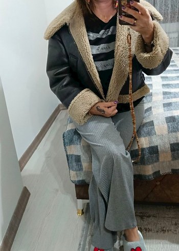 Kahverengi Kürklü Deri Kadın Ceket - Görsel 2