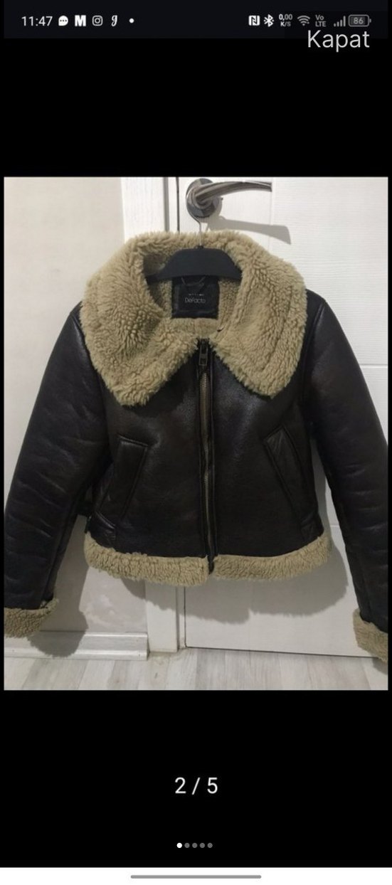 Kahverengi Kürklü Deri Kadın Ceket - Görsel 5