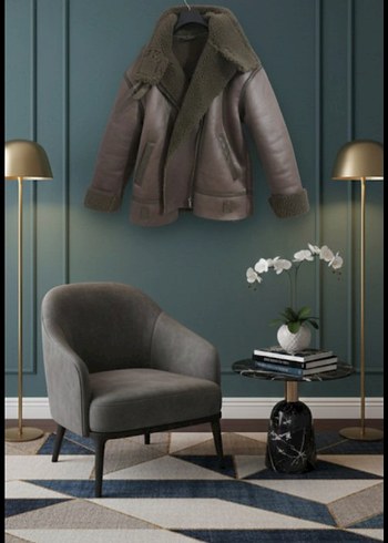 Kürklü Gri Deri Kadın Ceket - Görsel 2