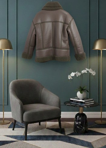 Kürklü Gri Deri Kadın Ceket - Görsel 3