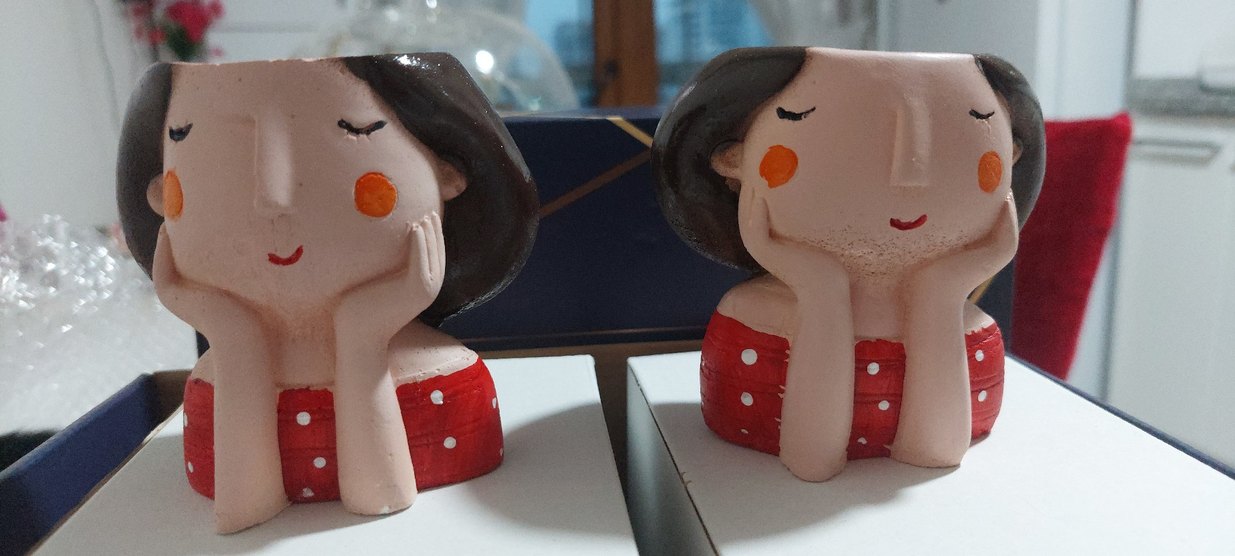 Ikili kırmızi KIz Renkli Puantiyeli El Yapımı Biblo Hediye olur - Görsel 3