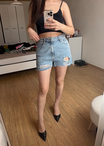 Siyah Rahat Kesim Mini Kot Şort - Görsel 2