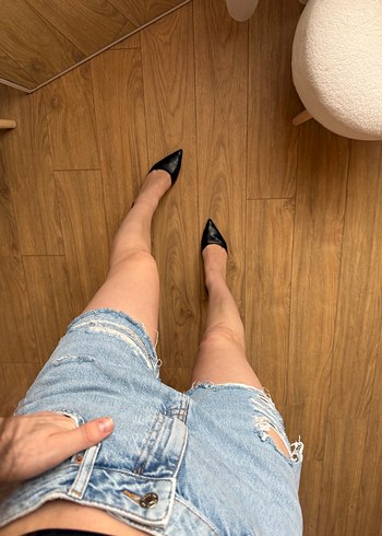 Siyah Rahat Kesim Mini Kot Şort - Görsel 3