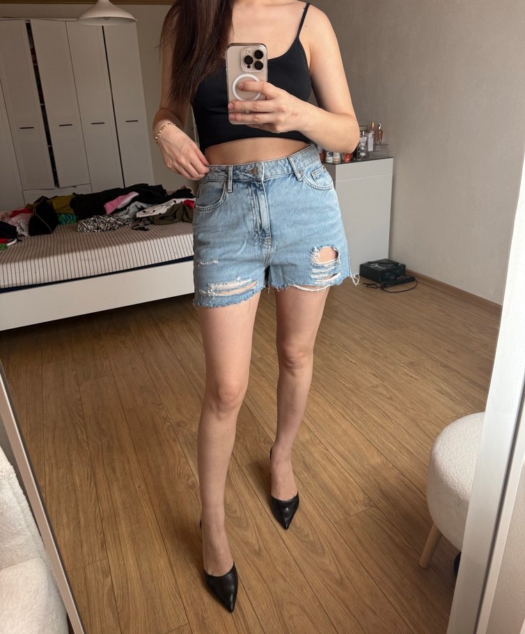 Siyah Rahat Kesim Mini Kot Şort - Görsel 2