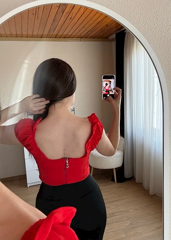 Kırmızı Düğmeli Mini Straplez Büstiyer - Görsel 3