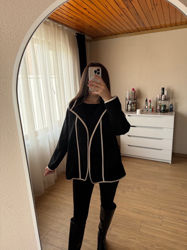 Siyah Rahat Hamile Midi Ceket - Görsel 3