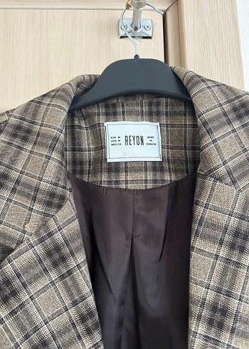 Düğmeli Ekose Desenli Kadın Blazer Ceket - Görsel 2