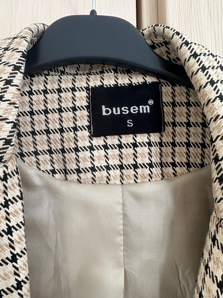 Düğmeli Kahverengi Ekose Midi Blazer - Görsel 2