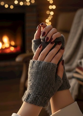 Gri Örgü Parmaksız Kadın Eldiveni - Görsel 2