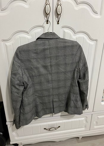 Gri Ekose Desenli Kadın Blazer Ceket - Görsel 4