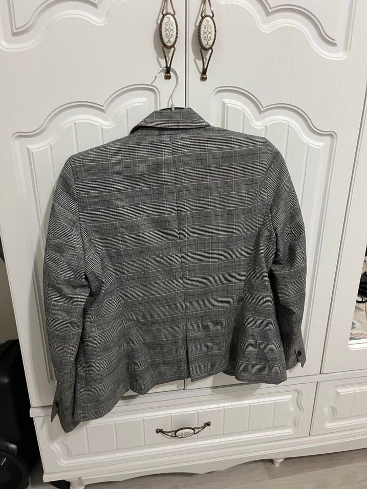 Gri Ekose Desenli Kadın Blazer Ceket - Görsel 4