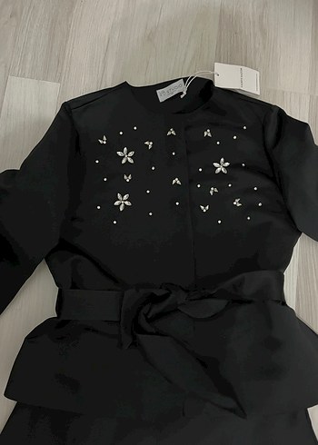 Siyah Nakışlı Uzun Kollu Kadın Elbise - Görsel 3