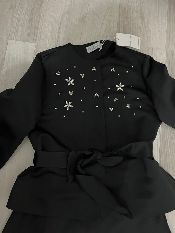 Siyah Nakışlı Uzun Kollu Kadın Elbise - Görsel 3