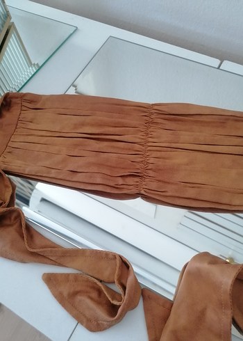 Beden camel Renk Pilili Süet Kadın Kemer