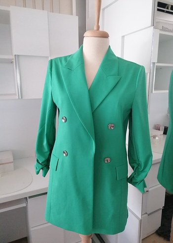 38 Beden Ekol Yeşil Midi Kadın Blazer Ceket