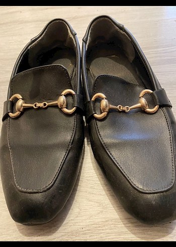 Bambi Altın Tokalı Siyah Deri Kadın Loafer