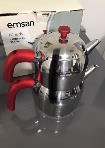  Beden kırmızı Renk Emsan Moody Çaydanlık Takımı Kırmızı Saplı
