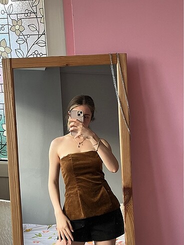 Zara Kadife straplez top