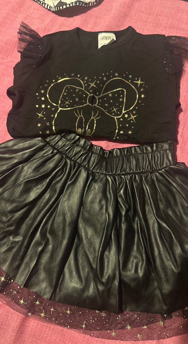 Kız Çocuk Siyah Deri Görünümlü Fırfırlı Elbise - Görsel 2