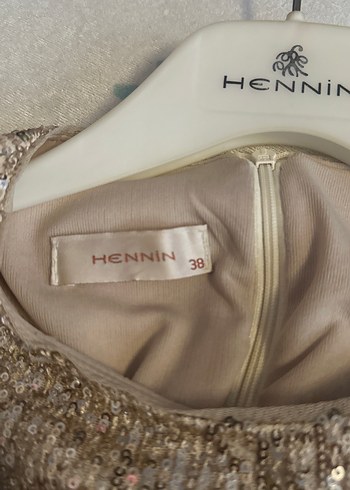 Uzun Parlak Nakışlı Beige Abiye Elbise - Görsel 8