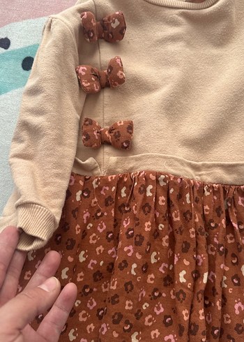 Kahverengi Uzun Kollu Kız Çocuk Elbise - Görsel 5