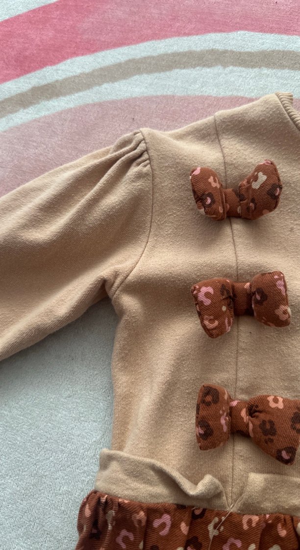 Kahverengi Uzun Kollu Kız Çocuk Elbise - Görsel 4