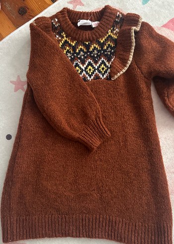 Triko elbise kız çocuk hiç giyilmedi zara muadil - Görsel 3