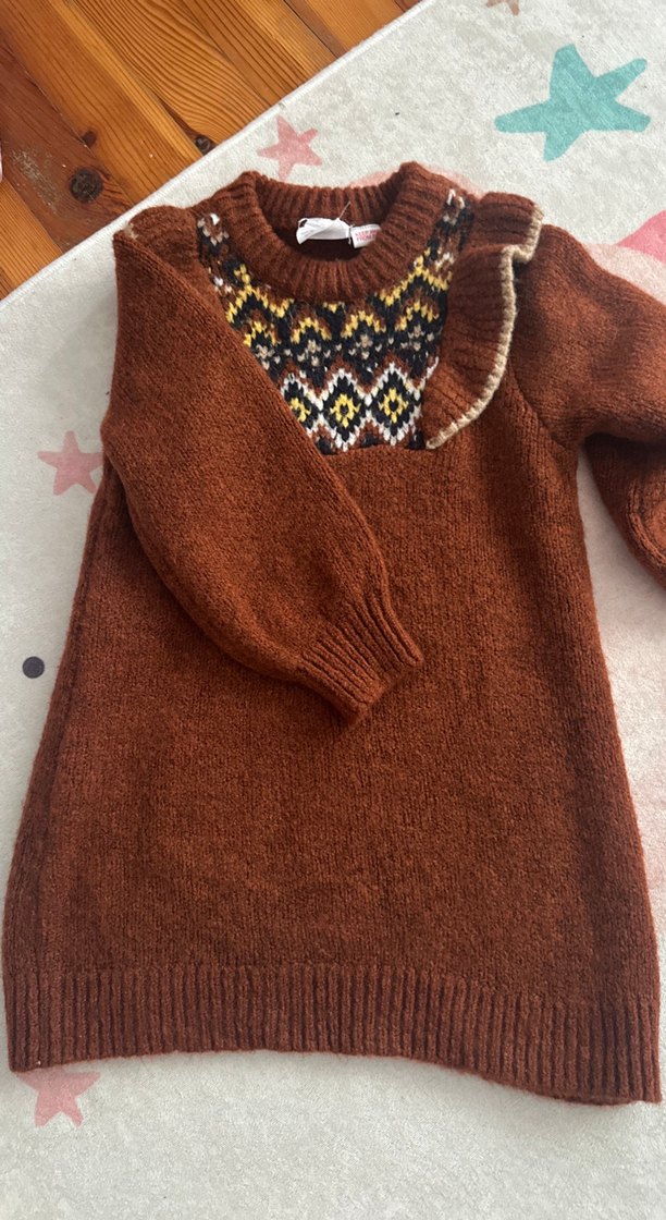 Triko elbise kız çocuk hiç giyilmedi zara muadil - Görsel 3