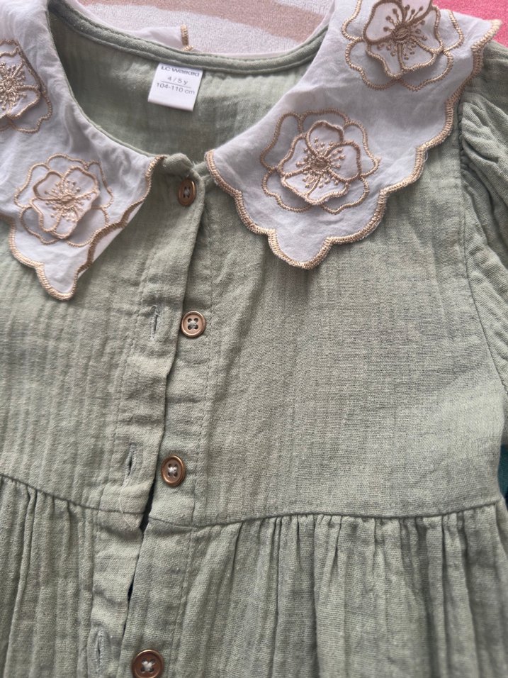 Nakışlı Kız müslin elbise - Görsel 5