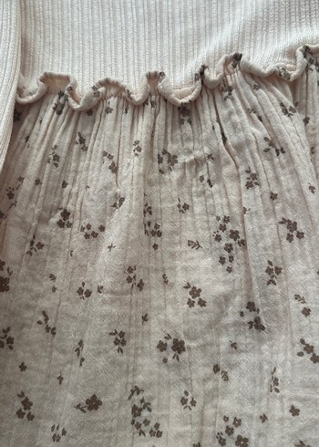 Bej Nakışlı Uzun Kollu Kız Elbisesi Müslim likralı esnek - Görsel 3