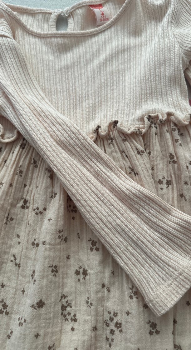 Bej Nakışlı Uzun Kollu Kız Elbisesi Müslim likralı esnek - Görsel 4