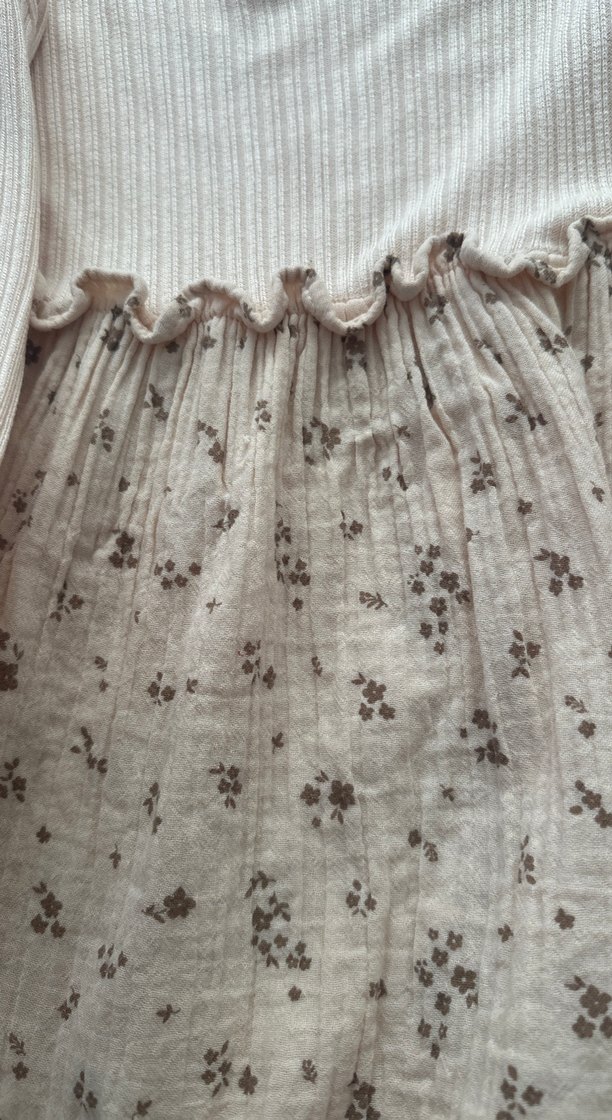 Bej Nakışlı Uzun Kollu Kız Elbisesi Müslim likralı esnek - Görsel 3