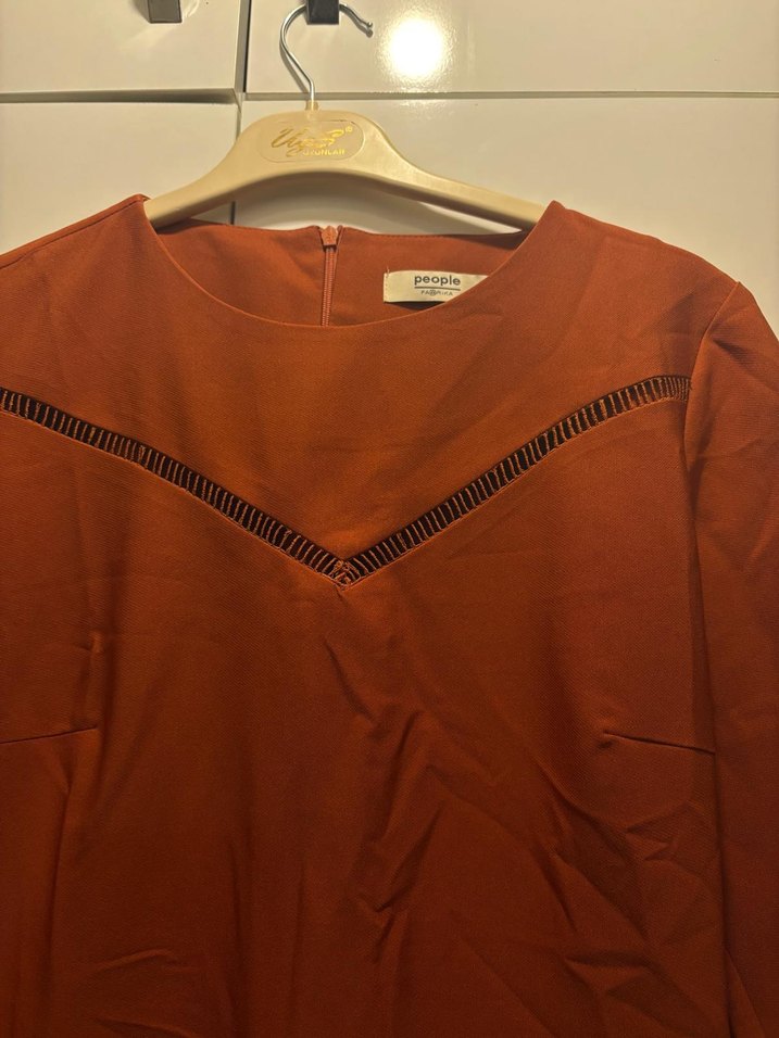 bakır rengi kadın Midi Elbise - Görsel 3