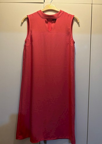 pembe Midi V Yaka Kolsuz Elbise