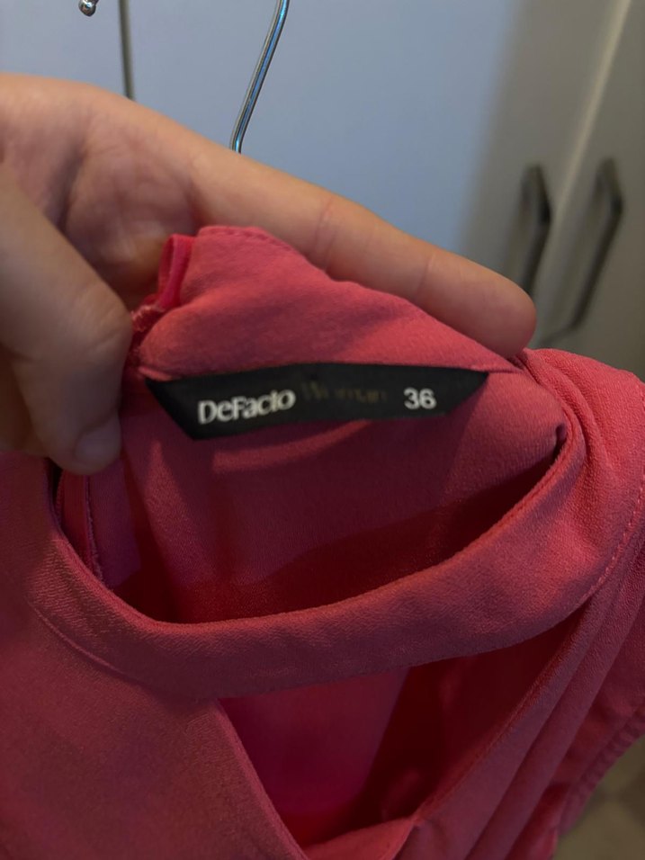 pembe Midi V Yaka Kolsuz Elbise - Görsel 3