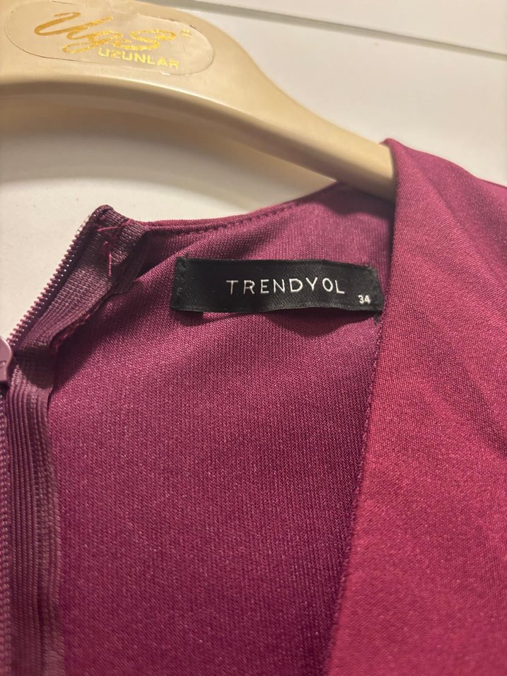 Bordo V Yakalı Düğmeli kısa Kadın Elbise - Görsel 3