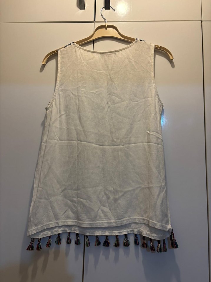 Püsküllü Nakışlı Bohem Kolsuz Bluz - Görsel 3