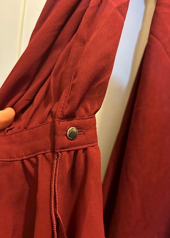 40 Beden bordo Renk Bordo V Yaka Volanlı Kadın elbise