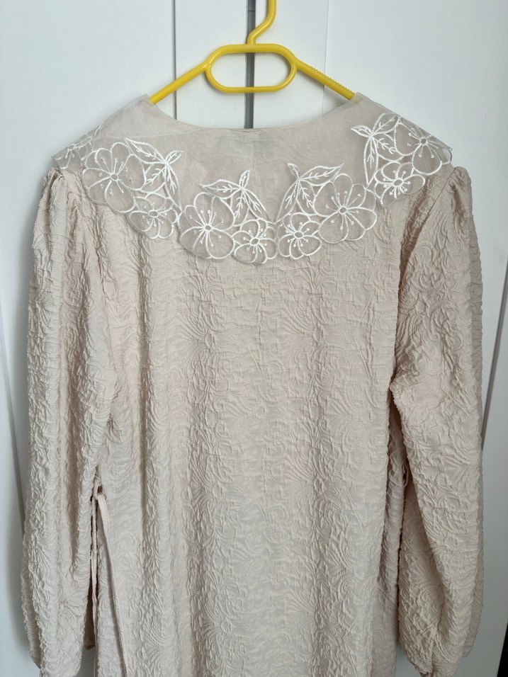 Bej Vintage Uzun Elbise - Görsel 5