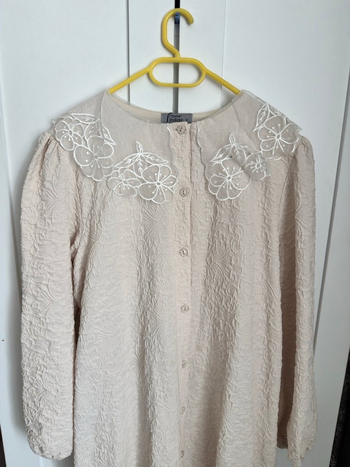 Bej Vintage Uzun Elbise - Görsel 3