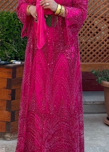 Pembe Parlak Uzun Kollu Drapeli Kadın yöresel elbise