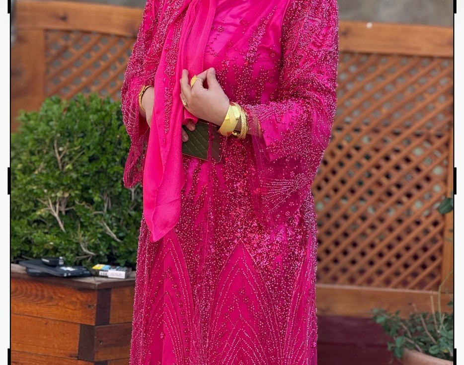 Pembe Parlak Uzun Kollu Drapeli Kadın yöresel elbise - Görsel 3