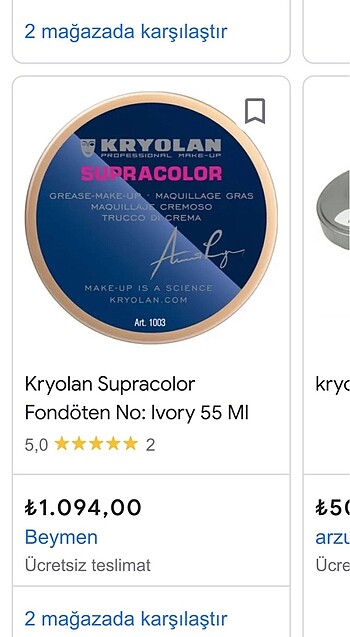 Kryolan supracolor ivory, nb, elo rengi