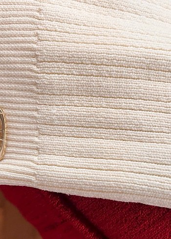 Beyaz Örgü Kadın Kazak, Bisiklet Yaka, Uzun Kollu - Görsel 2