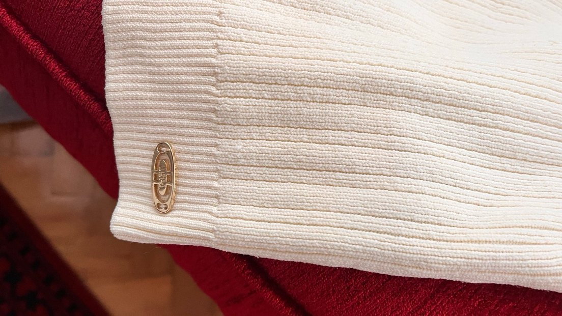 Beyaz Örgü Kadın Kazak, Bisiklet Yaka, Uzun Kollu - Görsel 2