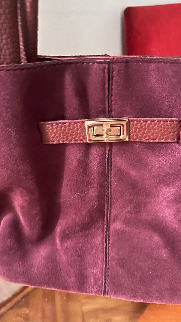 Bordo Süet Kadın Omuz Çantası - Görsel 2